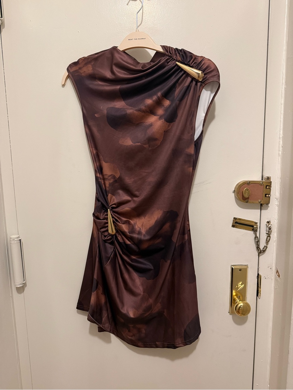 Brown Ruched One-Shoulder Dress